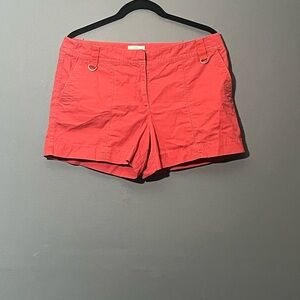 Ann Taylor Coral-Red Bermuda Shorts with D-Ring Detail